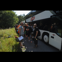A bus full of hackers arrive at BornHack 2016